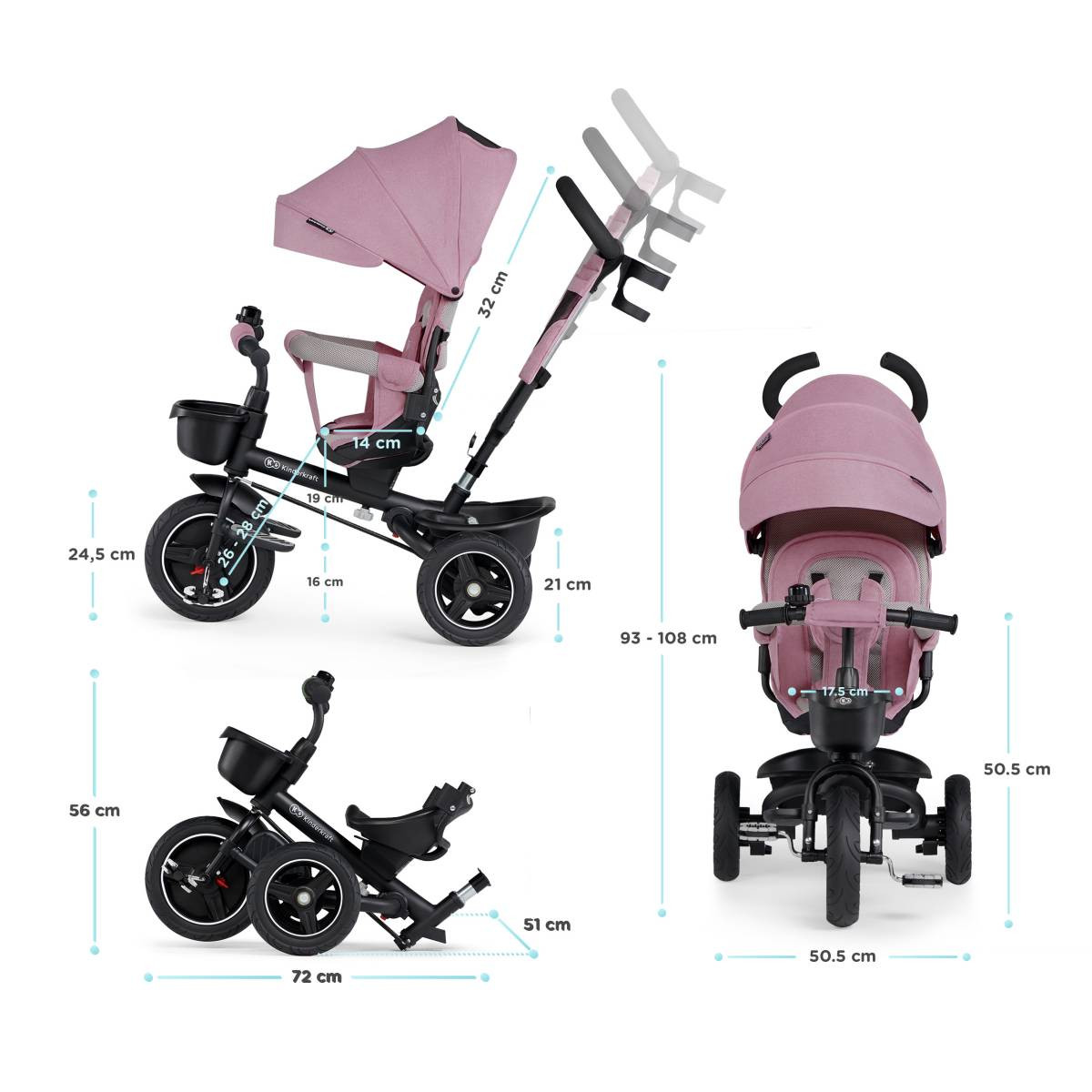 Kinderkraft Tricycle bébé evolutif TWIPPER, Siège pivotant à 360°, 9 mois à  5 ans, Gris : : Jeux et Jouets