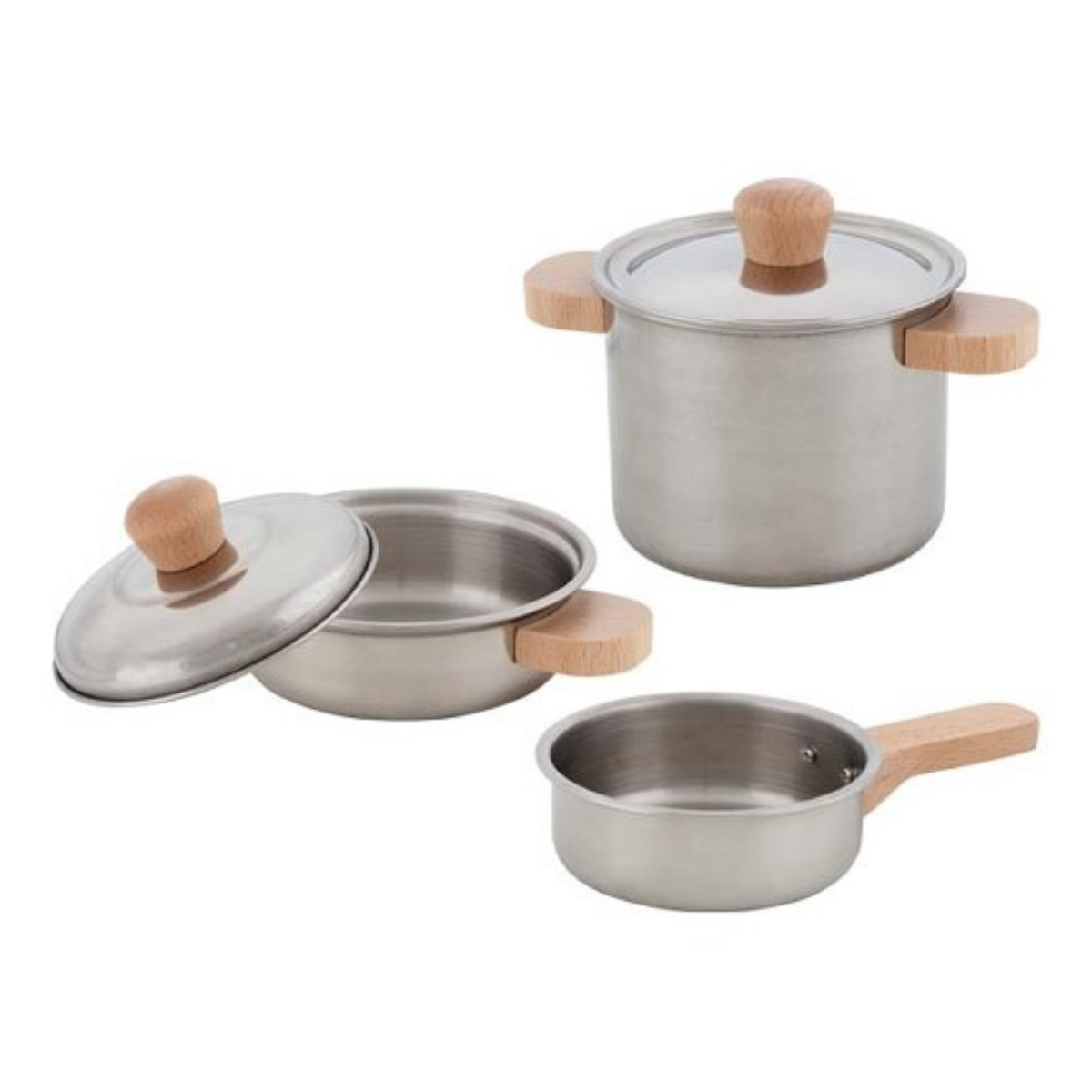 Set De Cuisine En Bois 5 Pièces Pour Enfants - Poêle, Casserole, Couvercle, Cuillère Et Spatule