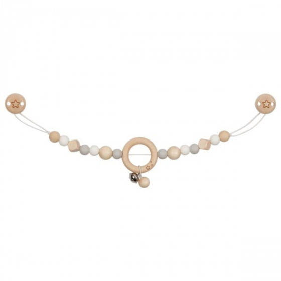 Goki Stroller chain with gray white star clips - Wooden awakening toy