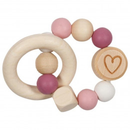 Goki  Elastic rattle heart, pink - Wooden toy