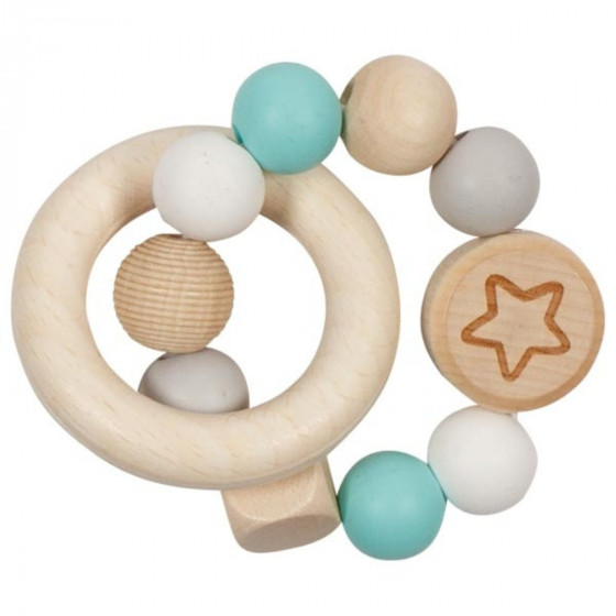 Goki Hochet élastique étoile turquoise - Jouet en bois