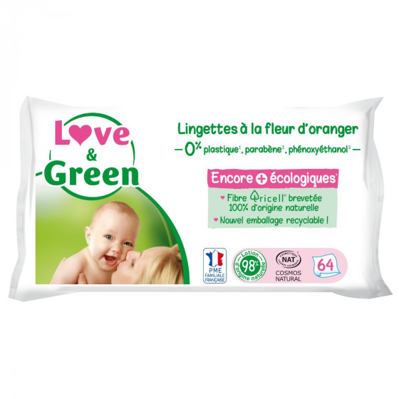 Love and Green wipes 0% organic orange Blossom x 64