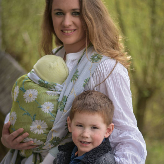 Yaro Chamomile Trinity Yellow Green Seacell Glossy - Ring Sling tissé