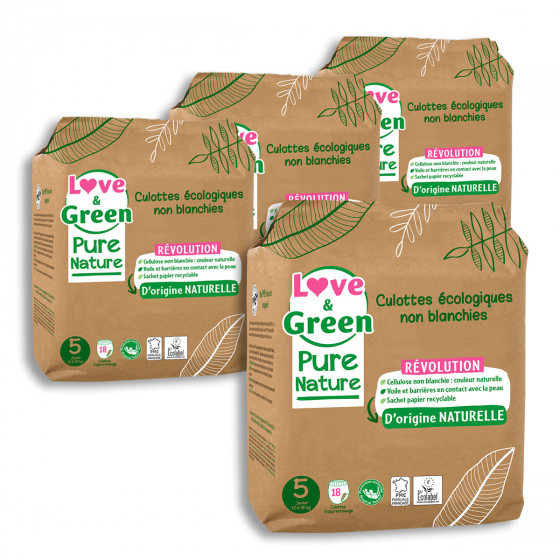Love and Green Pure Nature Pack 4x18 Culottes taille 5 (12 - 18kg)