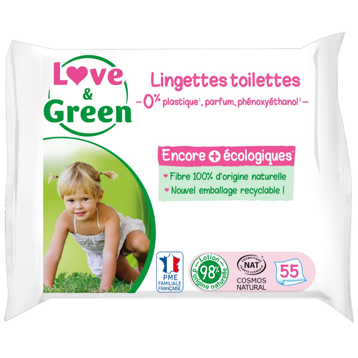 Lingettes Toilettes hypoallergéniques 0% Love and Green sans parfum