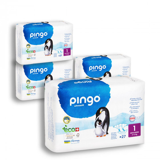 Pingo Pack 4x 27 Couches écologiques jetables Taille 1