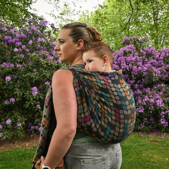 Yaro Petals Duo Black Camel Rainbow Wool Silk Seacell - Ring Sling tissé