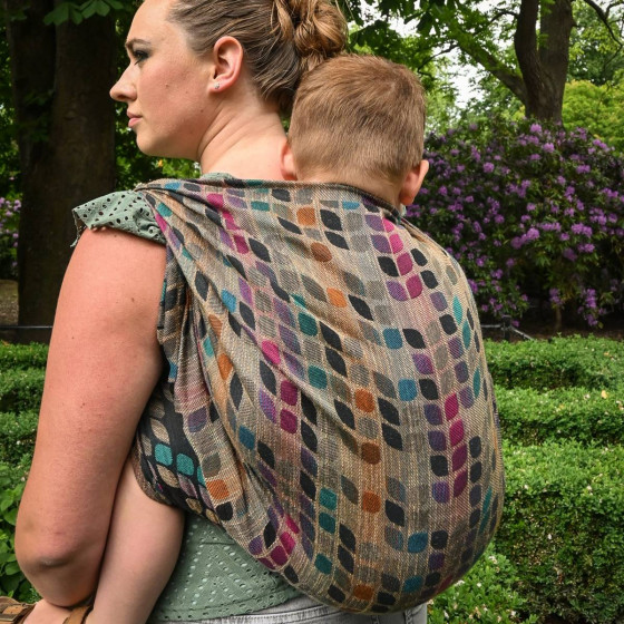 Yaro Petals Duo Black Camel Rainbow Wool Silk Seacell - Ring Sling tissé