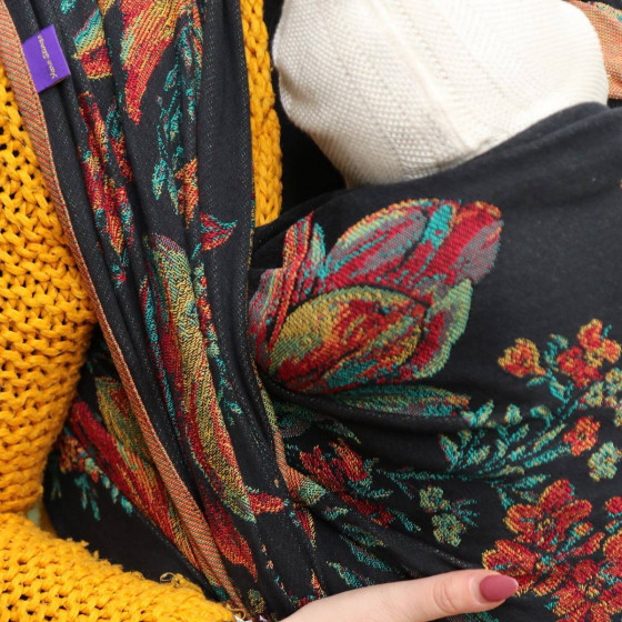 Yaro Floral Trio Black Red Green Yellow Tencel - Écharpe de portage tissée