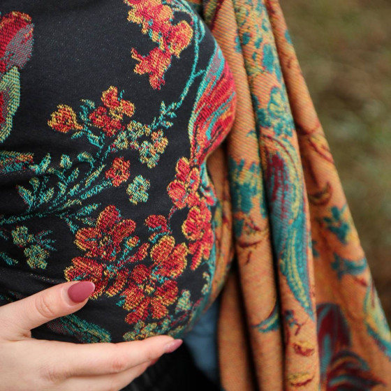 Yaro Floral Trio Black Red Green Yellow Tencel - Écharpe de portage tissée