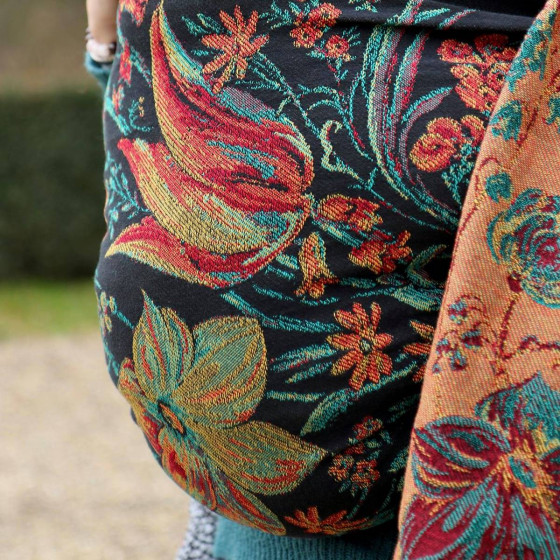 Yaro Floral Trio Black Red Green Yellow Tencel - Écharpe de portage tissée