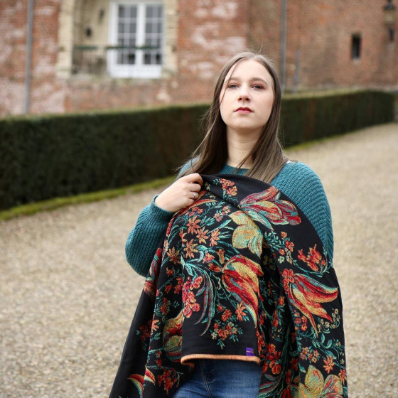 Yaro Floral Trio Black Red Green Yellow Tencel - Écharpe de portage tissée