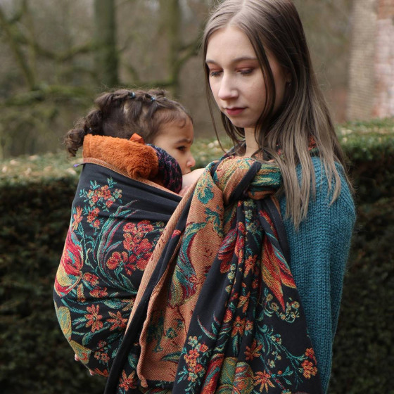 Yaro Floral Trio Black Red Green Yellow Tencel - Écharpe de portage tissée