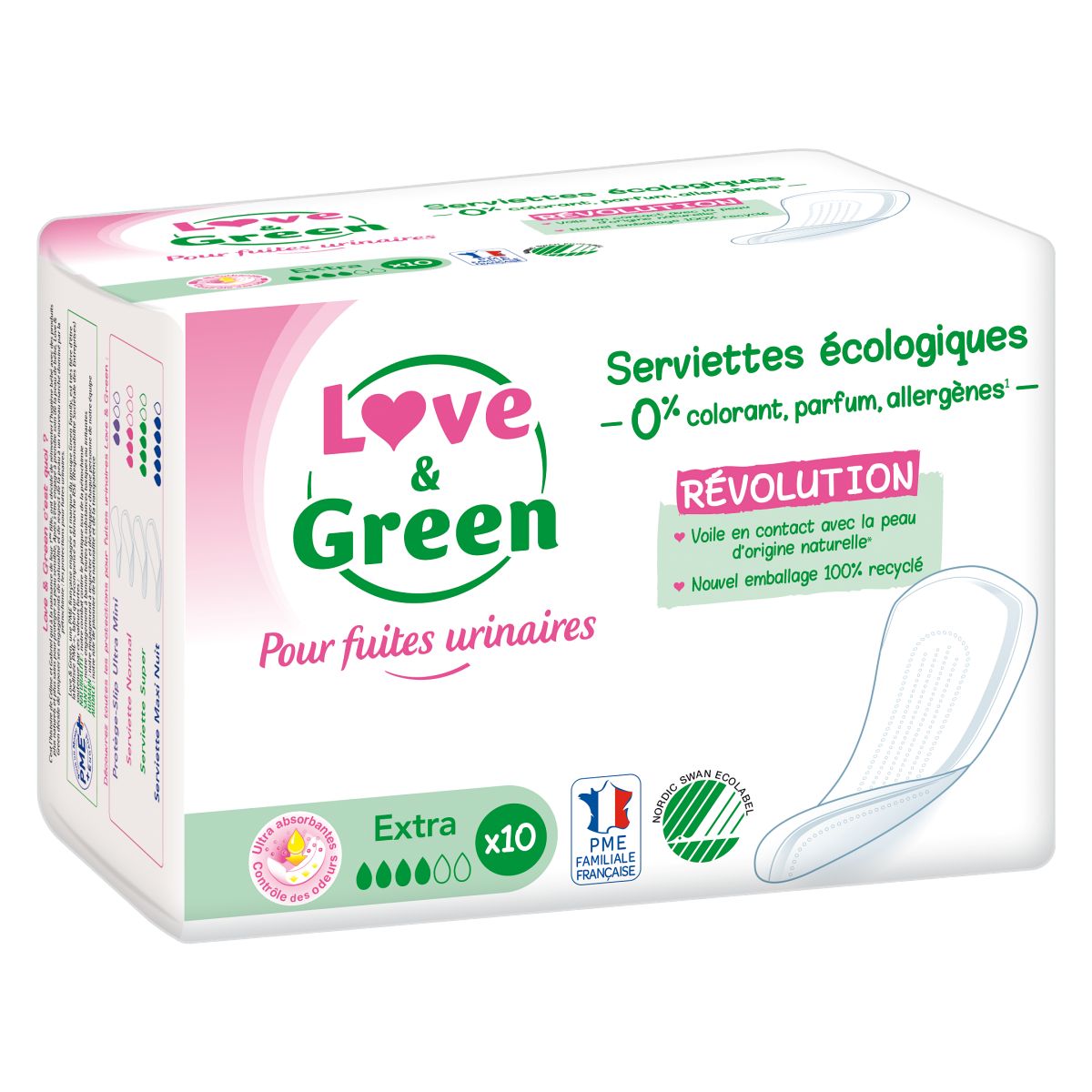 Serviettes incontinence urinaire Extra super urinaires Love and green  hypoallergéniques