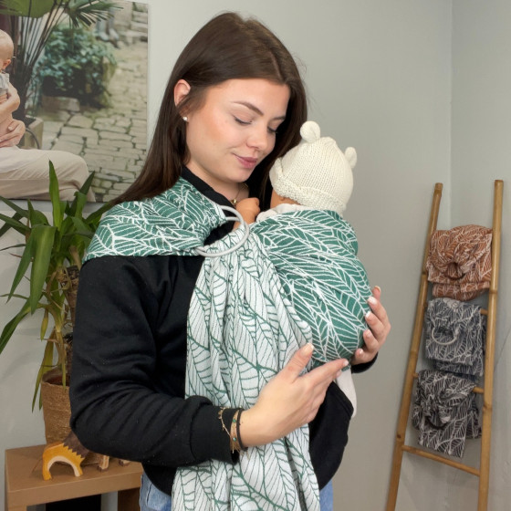 Naturiou Ring Sling Millefeuilles Émeraude - écharpe de portage sans nœud