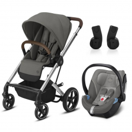 Cybex Pack Duo poussette Balios S Lux Soho Grey chassis silver avec le Aton 5 Soho Grey et les adaptateurs