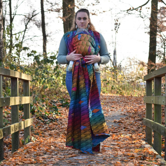 Yaro Kite Trinity Red Green Blue Double Rainbow - Ring Sling tissé