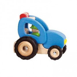 Tracteur bleu en bois par Goki