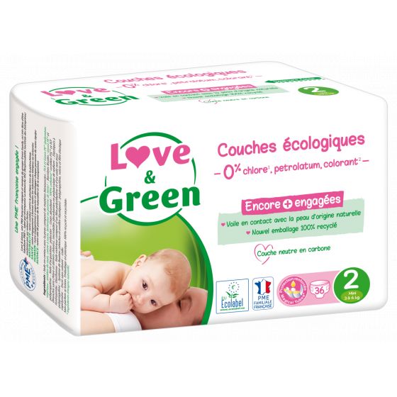 Love and Green Couches jetables taille 2 (3 à 6 kg) x36