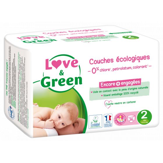 Love and green disposable diapers size 2 (3 to 6 kg)