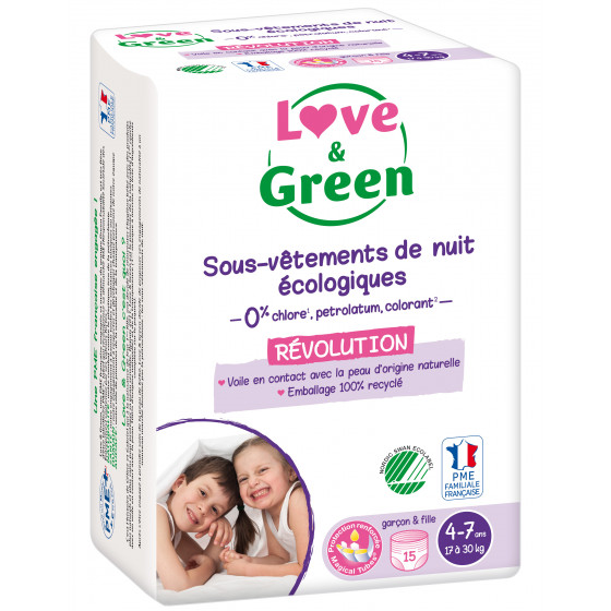 Love and Green Sous-vêtements de nuit écologiques enfants (17 à 30 kg) x 15