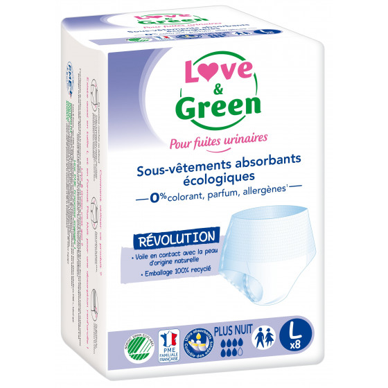 Love and Green Sous-vêtements absorbants écologiques PLUS NUIT – Pour fuites urinaires