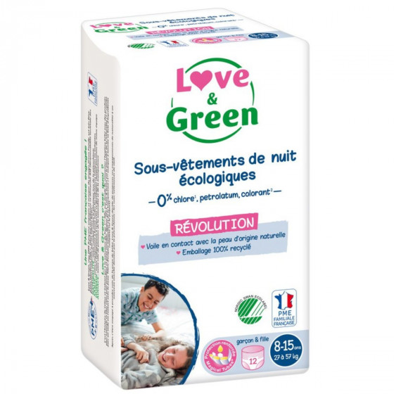 Love and Green Sous-vêtements de nuit écologiques enfants (27 à 57 kg) x 12