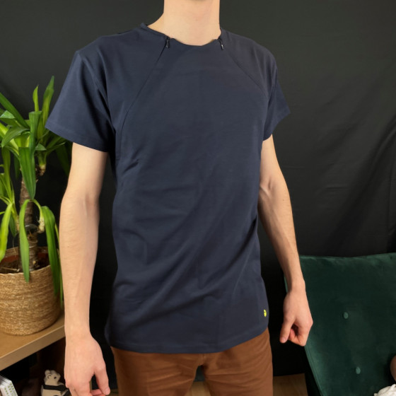 Naturioù T-shirt peau-à-peau pour homme zippé Bleu marine