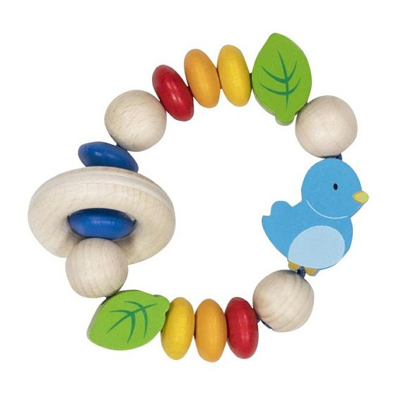 Goki Hochet flexible arc-en-ciel oiseaux - Jouet en bois