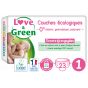 Love and green disposable diapers size 1 (2 to 5 kg) x23