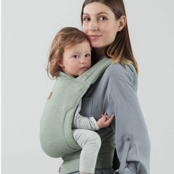Isara Quick Half Buckle Sage Green Linen - porte-bébé Meï-taï Hybride en Lin Isara