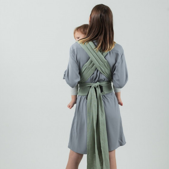 Isara Quick Half Buckle Sage Green Linen - porte-bébé Meï-taï Hybride en Lin Isara