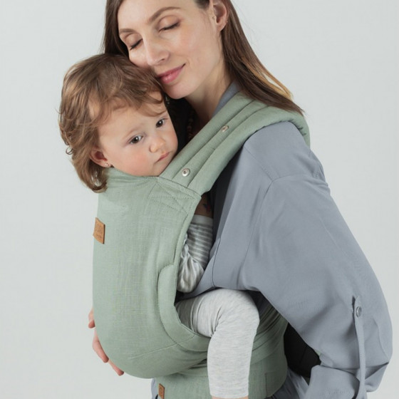 Isara Quick Half Buckle Sage Green Linen - porte-bébé Meï-taï Hybride en Lin Isara