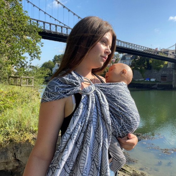 Naturiou Ring Sling Millefeuilles Marine - écharpe de portage sans nœud