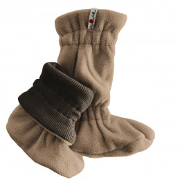 Manymonths Chaussons de portage d'hiver Laine Merinos/Polaire - Polar Winter (extérieur polaire beige / intérieur laine bleu marine)