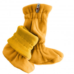 Manymonths Chaussons de portage d'hiver Laine Merinos/Polaire - Axolotl Yellow (extérieur polaire jaune / intérieur laine jaune)