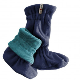 Manymonths adjustable winter booties - Sea Grotto (extérieur polaire bleu marine / intérieur laine bleu bleu-vert)