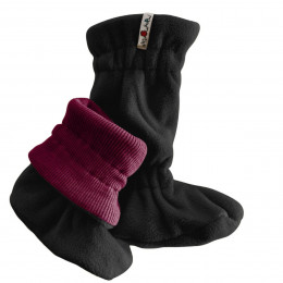 Manymonths Chaussons de portage d'hiver Laine Merinos/Polaire - Dark Cerise (extérieur polaire noir / intérieur laine rose foncé)