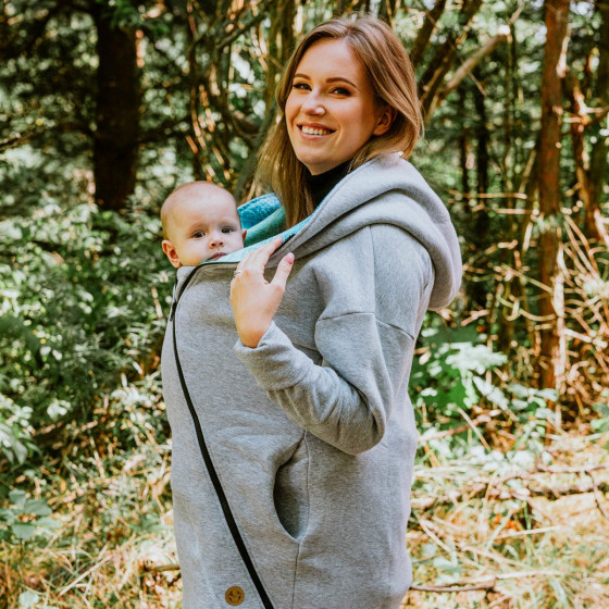 Asymmetrical Hoodie - Grey Melange with Peacock's Tail Fantasy