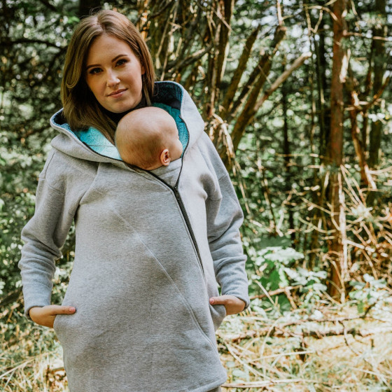 Asymmetrical Hoodie - Grey Melange with Peacock's Tail Fantasy