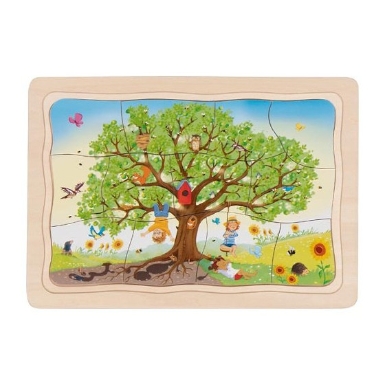 Goki Puzzle à 4 couches Les saisons du pommier – Jeu en bois