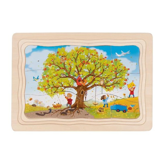 Goki Puzzle à 4 couches Les saisons du pommier – Jeu en bois