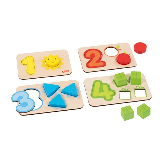 Goki Puzzle de chiffres et associations d’images – Jeu en bois