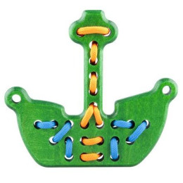 Wooden Lacing Toy Animal Lobito - Green - Bateau