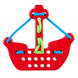 Wooden Lacing Toy Animal Lobito - Red - Bateau