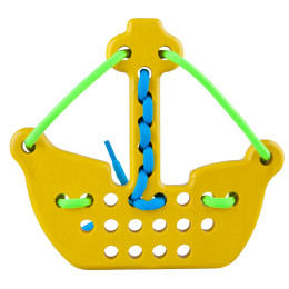 Wooden Lacing Toy Animal Lobito - Yellow - Bateau