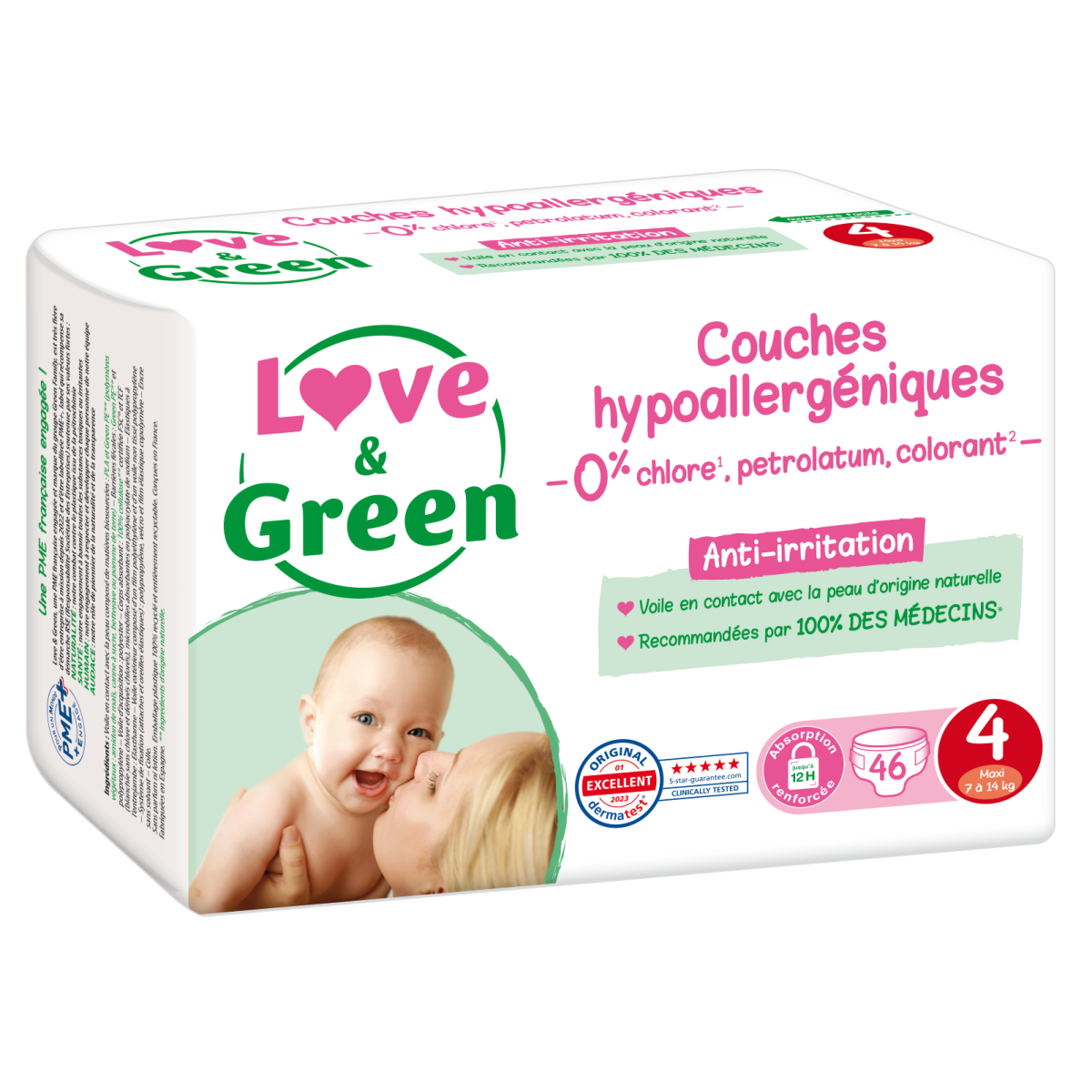 Taille 3 - 4/9 Kg Couches écologiques Jumbo Pack Love & Green  hypoallergéniques