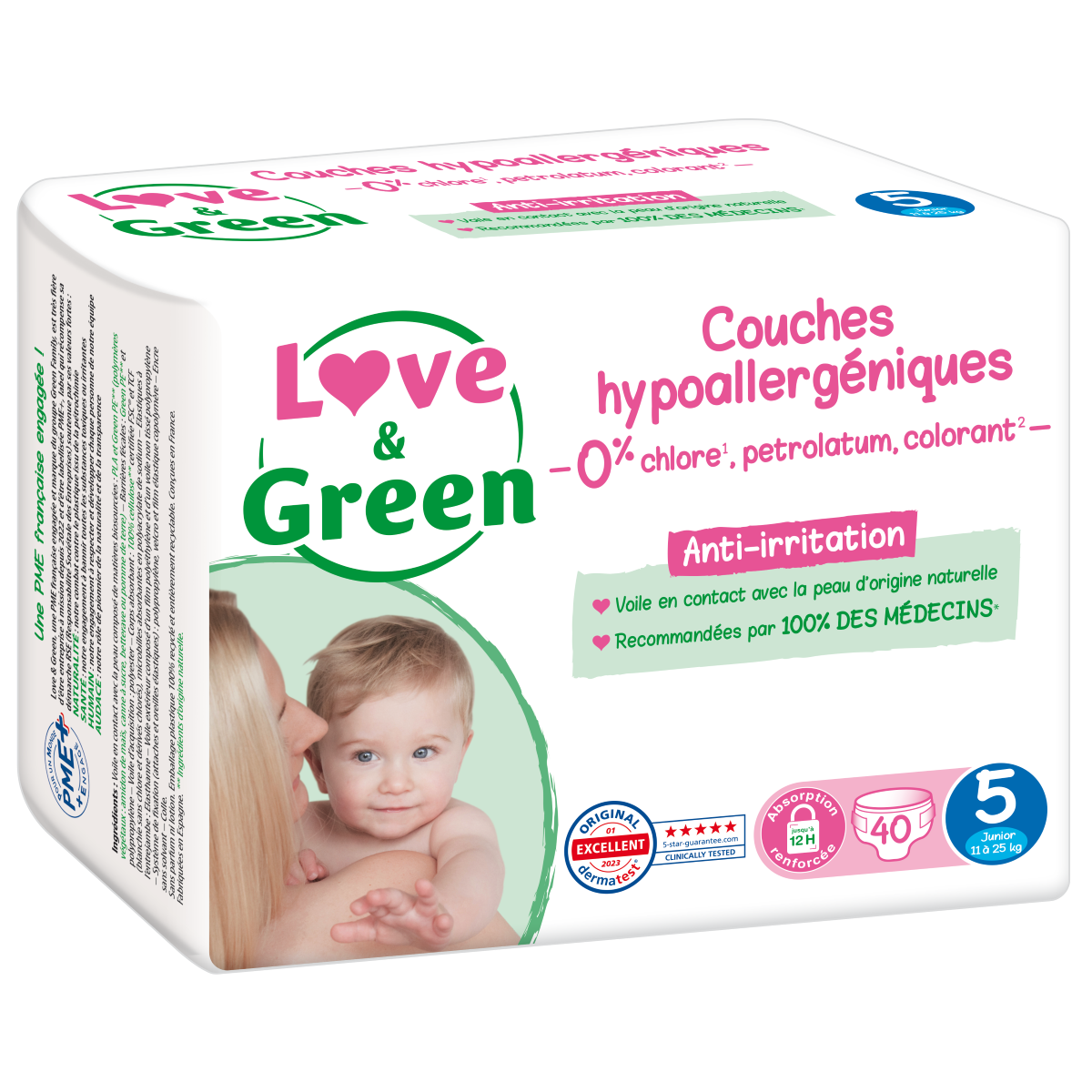 Ecological disposable diapers Love & Green Size 5 T5 BABY 12-25kg