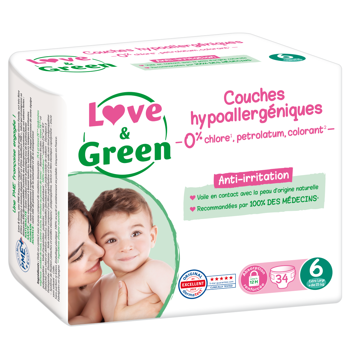 Couches hypoallergéniques T2 x 44 LOVE & GREEN blanc - Love and Green
