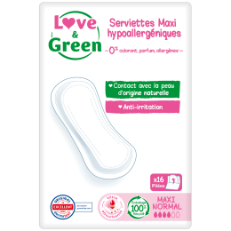 Love and Green Serviettes hygiéniques Hypoallergéniques Maxi Normal x16